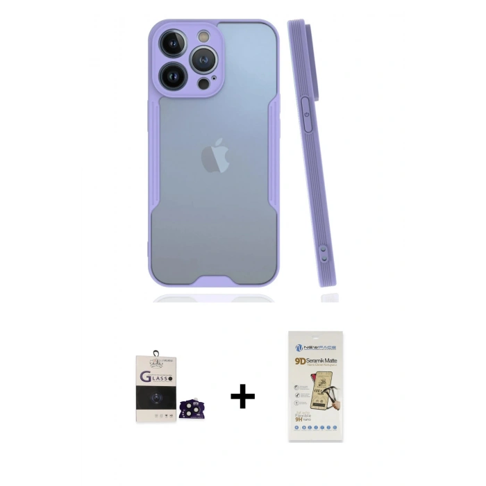 MARSİLYAN™- iPhone 14 Pro Max Kılıf Atlas Asil Serisi - Siyah Mat Seramik Nano Ekran Koruyucu + Bilvis Titan Kamera Lens - SH