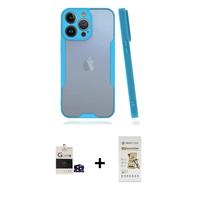 MARSİLYAN™- iPhone 14 Pro Max Kılıf Atlas Asil Serisi - Siyah Mat Seramik Nano Ekran Koruyucu + Bilvis Titan Kamera Lens - SH