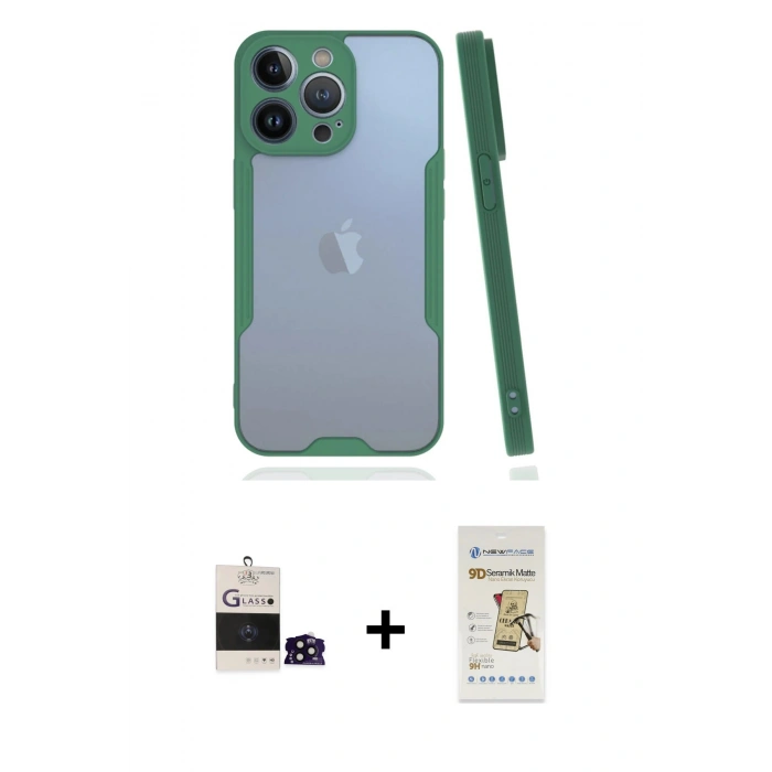 MARSİLYAN™- iPhone 14 Pro Max Kılıf Atlas Asil Serisi - Siyah Mat Seramik Nano Ekran Koruyucu + Bilvis Titan Kamera Lens - SH