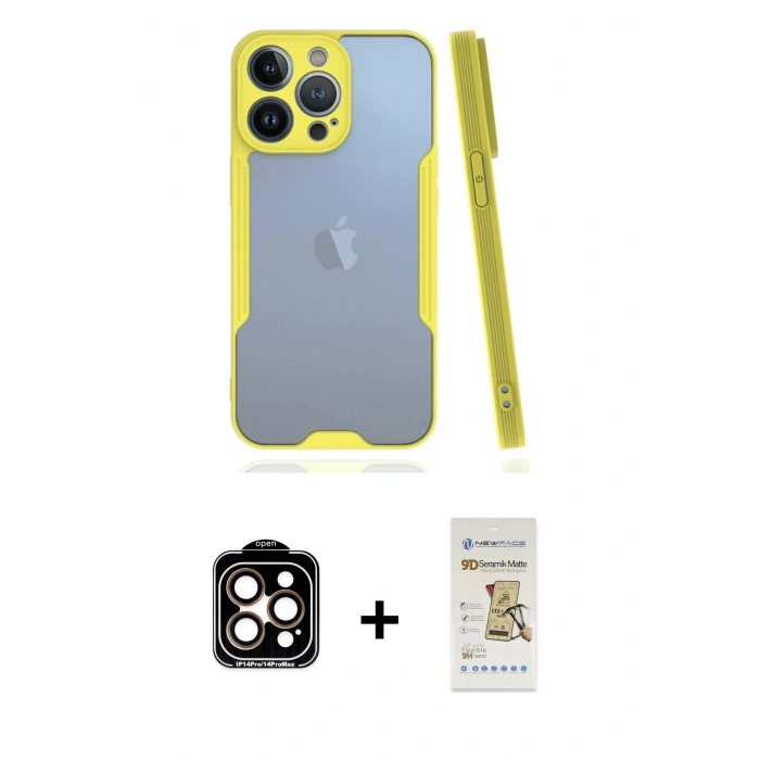 MARSİLYAN™- iPhone 14 Pro Max Kılıf Atlas Asil Serisi - Siyah Mat Seramik Nano Ekran Koruyucu + PVD Metal Kamera Lens - TU