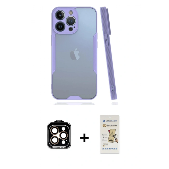 MARSİLYAN™- iPhone 14 Pro Max Kılıf Atlas Asil Serisi - Siyah Mat Seramik Nano Ekran Koruyucu + PVD Metal Kamera Lens - TU