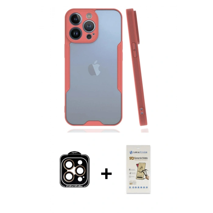 MARSİLYAN™- iPhone 14 Pro Max Kılıf Atlas Asil Serisi - Siyah Mat Seramik Nano Ekran Koruyucu + PVD Metal Kamera Lens - TU