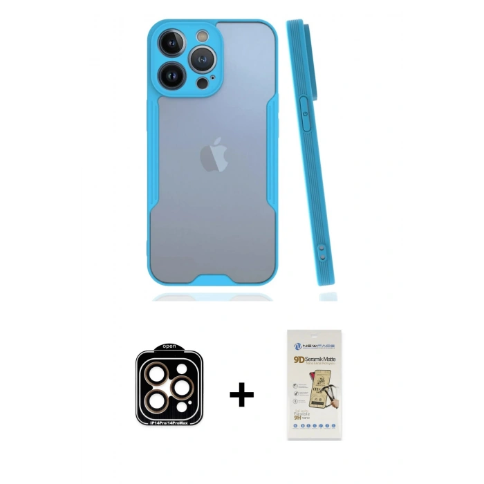 MARSİLYAN™- iPhone 14 Pro Max Kılıf Atlas Asil Serisi - Siyah Mat Seramik Nano Ekran Koruyucu + PVD Metal Kamera Lens - TU