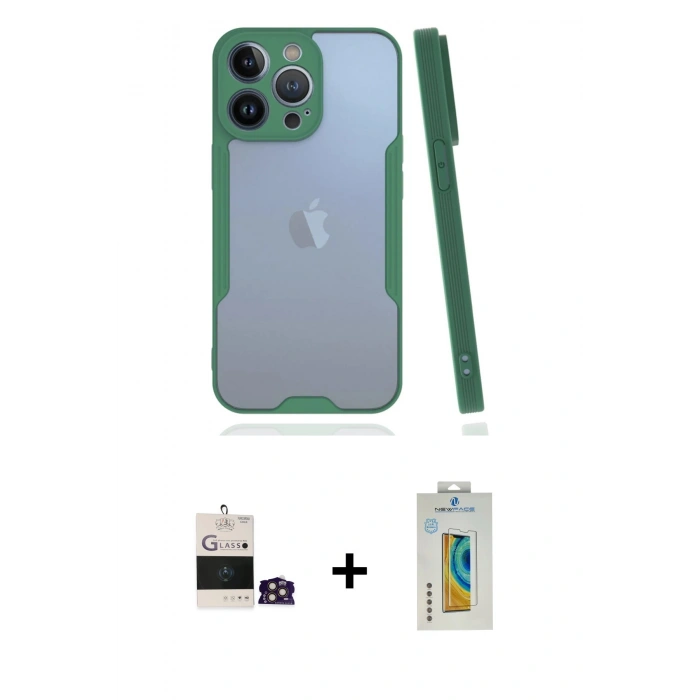MARSİLYAN™- iPhone 14 Pro Max Kılıf Atlas Asil Serisi - Siyah Polymer Nano Ekran Koruyucu + Bilvis Titan Kamera Lens - GD