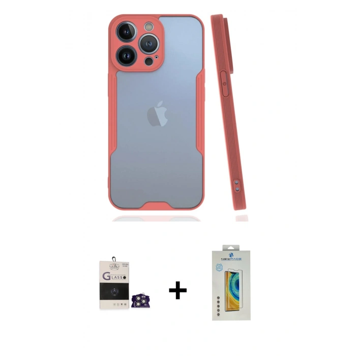MARSİLYAN™- iPhone 14 Pro Max Kılıf Atlas Asil Serisi - Siyah Polymer Nano Ekran Koruyucu + Bilvis Titan Kamera Lens - GS