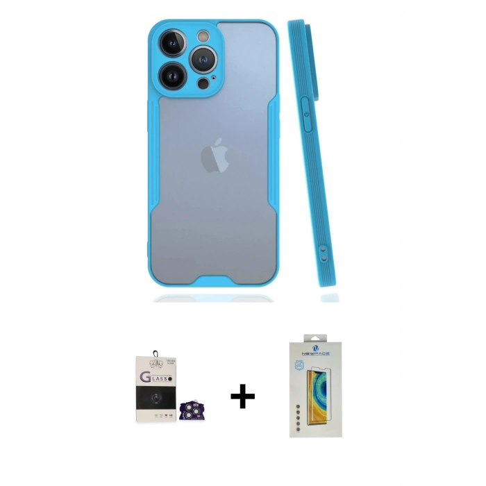 MARSİLYAN™- iPhone 14 Pro Max Kılıf Atlas Asil Serisi - Siyah Polymer Nano Ekran Koruyucu + Bilvis Titan Kamera Lens - GS