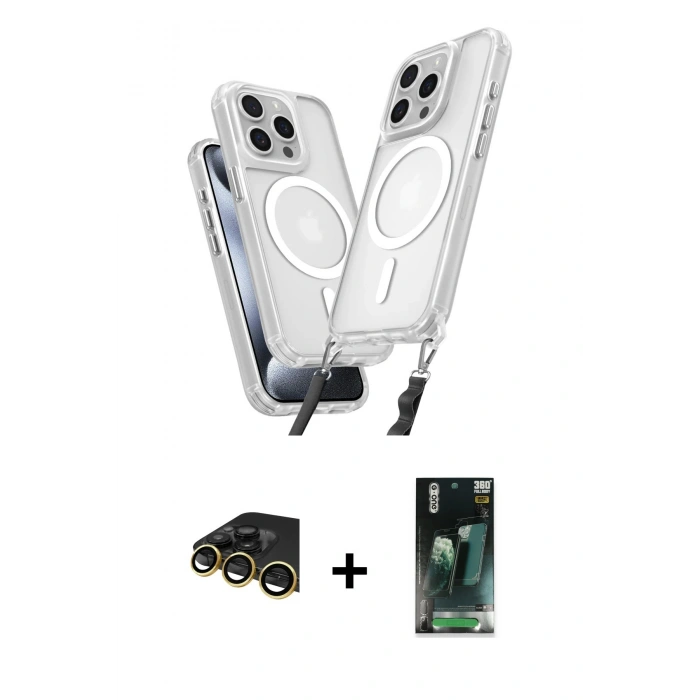 MARSİLYAN™- iPhone 14 Pro Max Kılıf Atlas Doku Koleksiyonu - Şeffaf 360 Full Body Arka Koruyucu + Raze Metal Kamera Lens - GD
