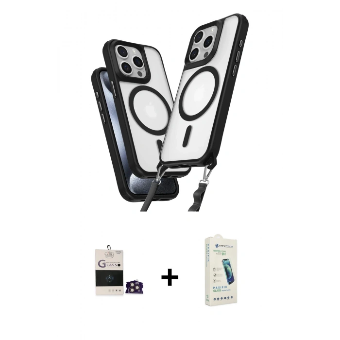 MARSİLYAN™- iPhone 14 Pro Max Kılıf Atlas Doku Koleksiyonu - Şeffaf Pasifik Cam Ekran Koruyucu + Bilvis Titan Kamera Lens - GD