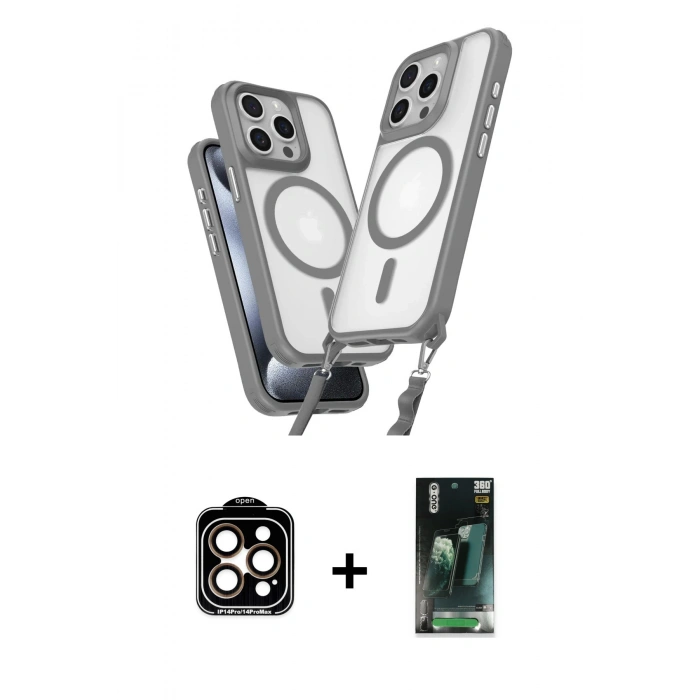 MARSİLYAN™- iPhone 14 Pro Max Kılıf Atlas Doku Koleksiyonu - Siyah 360 Mat Full Body Arka Koruyucu + PVD Metal Kamera Lens - TU