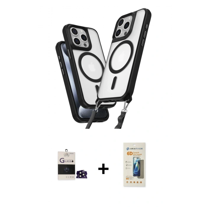 MARSİLYAN™- iPhone 14 Pro Max Kılıf Atlas Doku Koleksiyonu - Siyah 6D Mat Seramik Hayalet Nano Ekran Koruyucu + Bilvis Titan Kamera Lens - SH