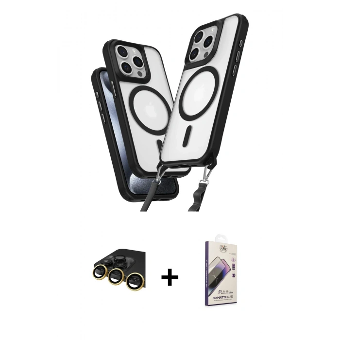 MARSİLYAN™- iPhone 14 Pro Max Kılıf Atlas Doku Koleksiyonu - Siyah Bilvis 3D Mat Cam Ekran Koruyucu + Raze Metal Kamera Lens - GD