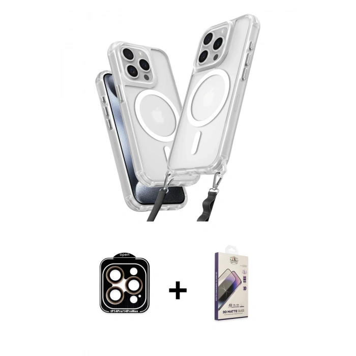 MARSİLYAN™- iPhone 14 Pro Max Kılıf Atlas Doku Koleksiyonu - Siyah Bilvis 3D Mat Cam Ekran Koruyucu + PVD Metal Kamera Lens - TU