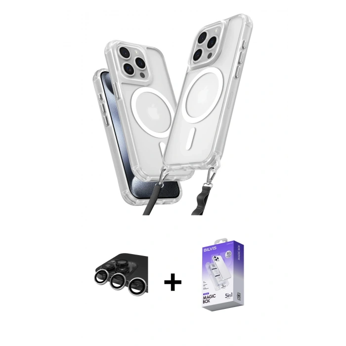 MARSİLYAN™- iPhone 14 Pro Max Kılıf Atlas Doku Koleksiyonu - Siyah Bilvis 5in1 3D Magic Cam Ekran Koruyucu + Gümüş Raze Metal Kamera Lens