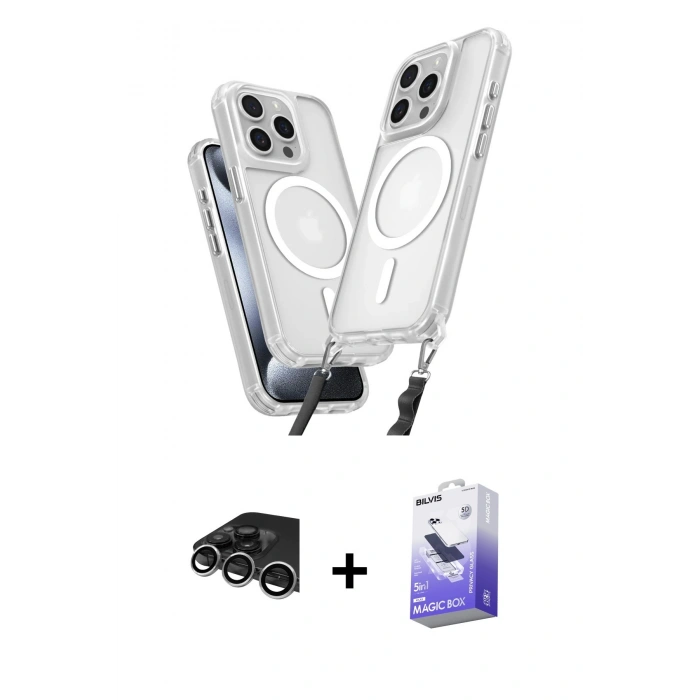 MARSİLYAN™- iPhone 14 Pro Max Kılıf Atlas Doku Koleksiyonu - Siyah Bilvis 5in1 5D Magic Hayalet Cam Ekran Koruyucu + Gümüş Raze Metal Kamera Lens