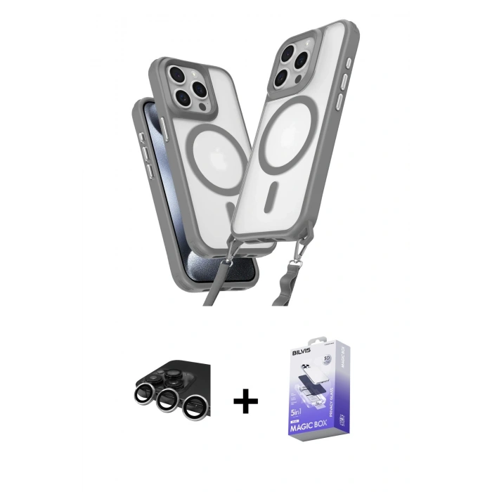 MARSİLYAN™- iPhone 14 Pro Max Kılıf Atlas Doku Koleksiyonu - Siyah Bilvis 5in1 5D Magic Hayalet Cam Ekran Koruyucu + Gümüş Raze Metal Kamera Lens