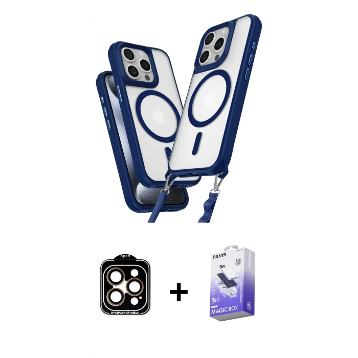 MARSİLYAN™- iPhone 14 Pro Max Kılıf Atlas Doku Koleksiyonu - Siyah Bilvis 5in1 5D Magic Hayalet Cam Ekran Koruyucu + PVD Metal Kamera Lens - TU