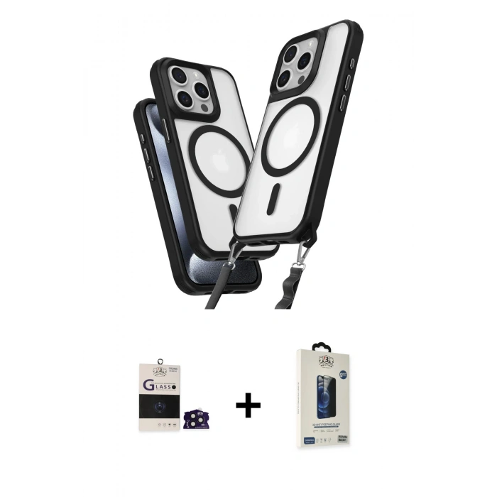 MARSİLYAN™- iPhone 14 Pro Max Kılıf Atlas Doku Koleksiyonu - Siyah Bilvis Hayalet Cam Ekran Koruyucu + Bilvis Titan Kamera Lens - DNMR
