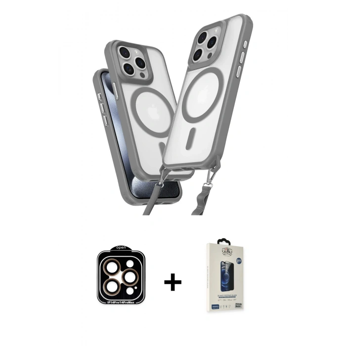 MARSİLYAN™- iPhone 14 Pro Max Kılıf Atlas Doku Koleksiyonu - Siyah Bilvis Hayalet Cam Ekran Koruyucu + PVD Metal Kamera Lens - TU