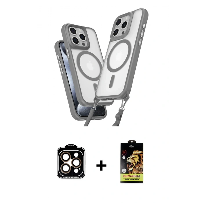 MARSİLYAN™- iPhone 14 Pro Max Kılıf Atlas Doku Koleksiyonu - Siyah Buffer Cam Ekran Koruyucu + PVD Metal Kamera Lens - TU