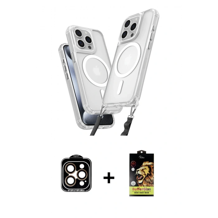 MARSİLYAN™- iPhone 14 Pro Max Kılıf Atlas Doku Koleksiyonu - Siyah Buffer Cam Ekran Koruyucu + PVD Metal Kamera Lens - TU