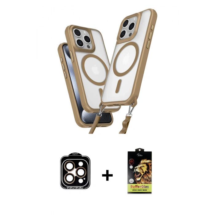 MARSİLYAN™- iPhone 14 Pro Max Kılıf Atlas Doku Koleksiyonu - Siyah Buffer Cam Ekran Koruyucu + PVD Metal Kamera Lens - TU