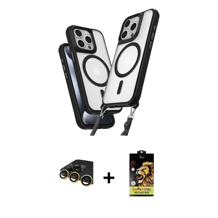 MARSİLYAN™- iPhone 14 Pro Max Kılıf Atlas Doku Koleksiyonu - Siyah Buffer Cam Ekran Koruyucu + Raze Metal Kamera Lens - GD