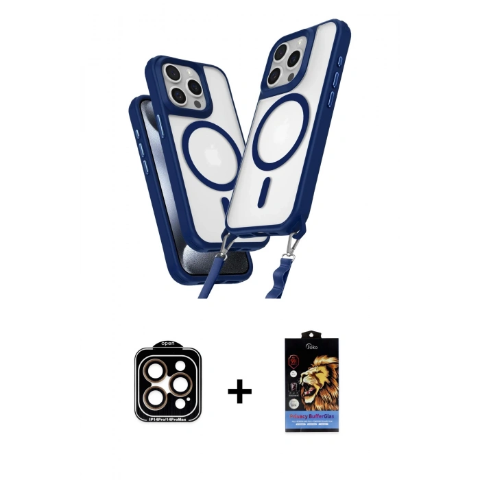 MARSİLYAN™- iPhone 14 Pro Max Kılıf Atlas Doku Koleksiyonu - Siyah Buffer Hayalet Cam Ekran Koruyucu + PVD Metal Kamera Lens - TU