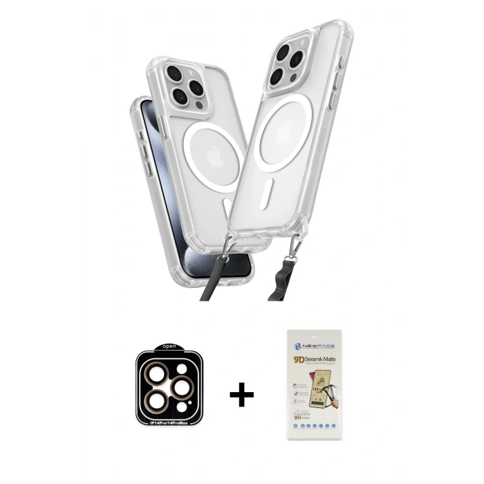 MARSİLYAN™- iPhone 14 Pro Max Kılıf Atlas Doku Koleksiyonu - Siyah Mat Seramik Nano Ekran Koruyucu + PVD Metal Kamera Lens - TU