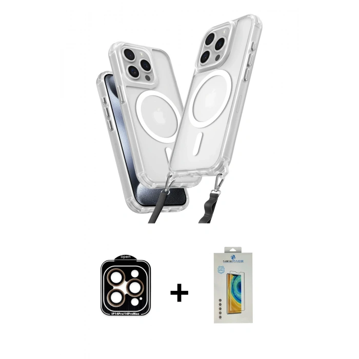 MARSİLYAN™- iPhone 14 Pro Max Kılıf Atlas Doku Koleksiyonu - Siyah Polymer Nano Ekran Koruyucu + PVD Metal Kamera Lens - TU