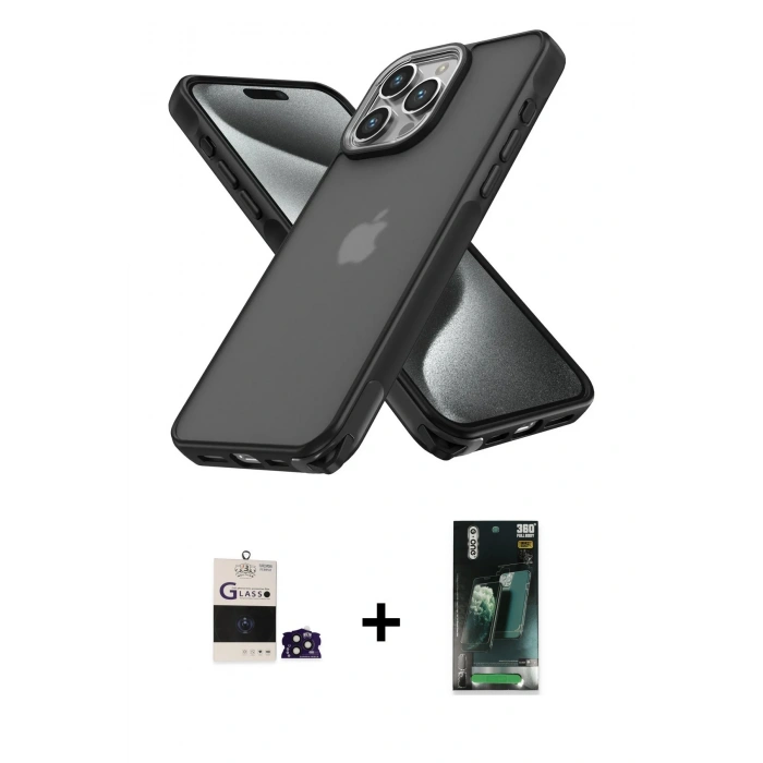 MARSİLYAN™- iPhone 14 Pro Max Kılıf Atlas Form - Şeffaf 360 Full Body Arka Koruyucu + Bilvis Titan Kamera Lens - DNMR