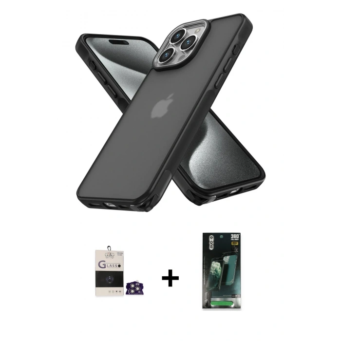 MARSİLYAN™- iPhone 14 Pro Max Kılıf Atlas Form - Şeffaf 360 Full Body Arka Koruyucu + Bilvis Titan Kamera Lens - GS