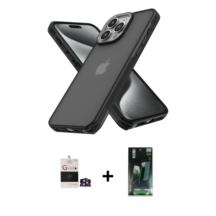 MARSİLYAN™- iPhone 14 Pro Max Kılıf Atlas Form - Şeffaf 360 Full Body Arka Koruyucu + Bilvis Titan Kamera Lens - GD