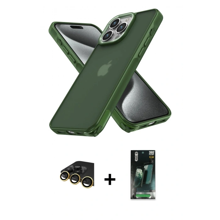 MARSİLYAN™- iPhone 14 Pro Max Kılıf Atlas Form - Şeffaf 360 Full Body Arka Koruyucu + Raze Metal Kamera Lens - GD