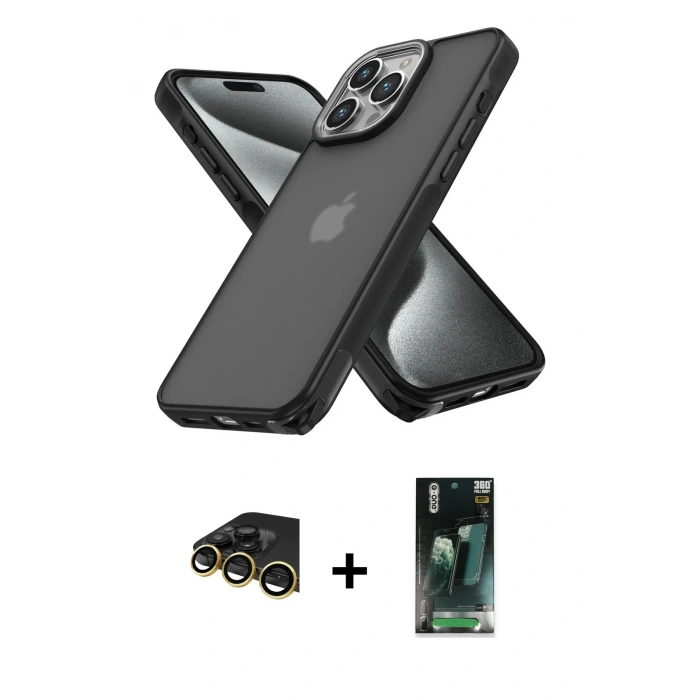 MARSİLYAN™- iPhone 14 Pro Max Kılıf Atlas Form - Şeffaf 360 Full Body Arka Koruyucu + Raze Metal Kamera Lens - GD
