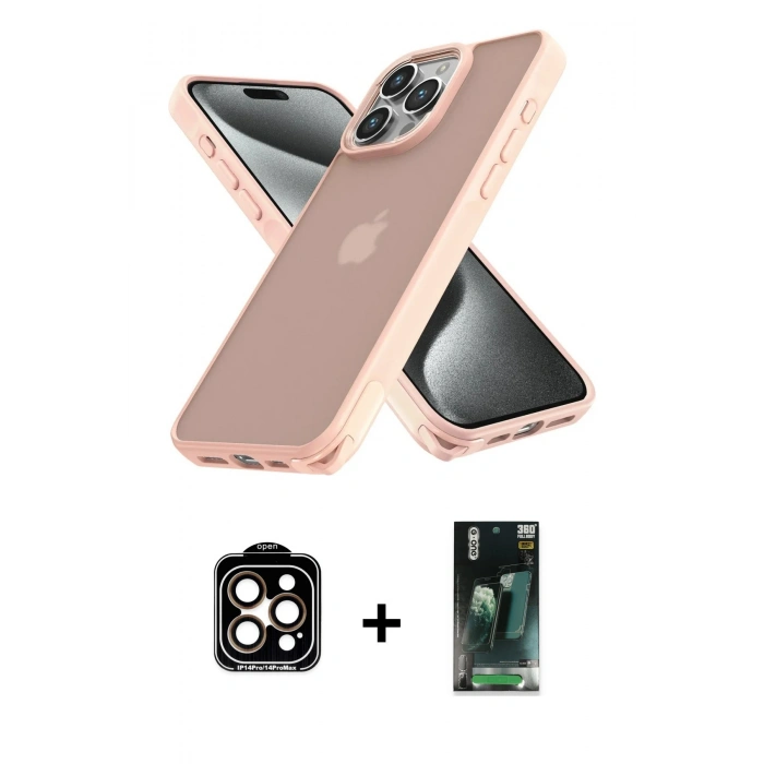 MARSİLYAN™- iPhone 14 Pro Max Kılıf Atlas Form - Şeffaf 360 Full Body Arka Koruyucu + PVD Metal Kamera Lens - TU