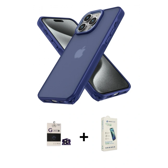 MARSİLYAN™- iPhone 14 Pro Max Kılıf Atlas Form - Şeffaf Pasifik Cam Ekran Koruyucu + Bilvis Titan Kamera Lens - DNMR