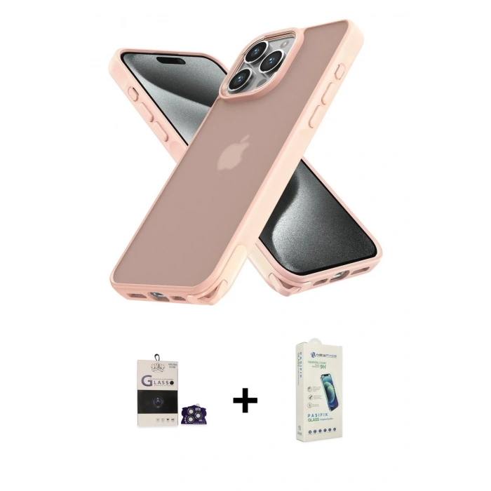 MARSİLYAN™- iPhone 14 Pro Max Kılıf Atlas Form - Şeffaf Pasifik Cam Ekran Koruyucu + Bilvis Titan Kamera Lens - GS