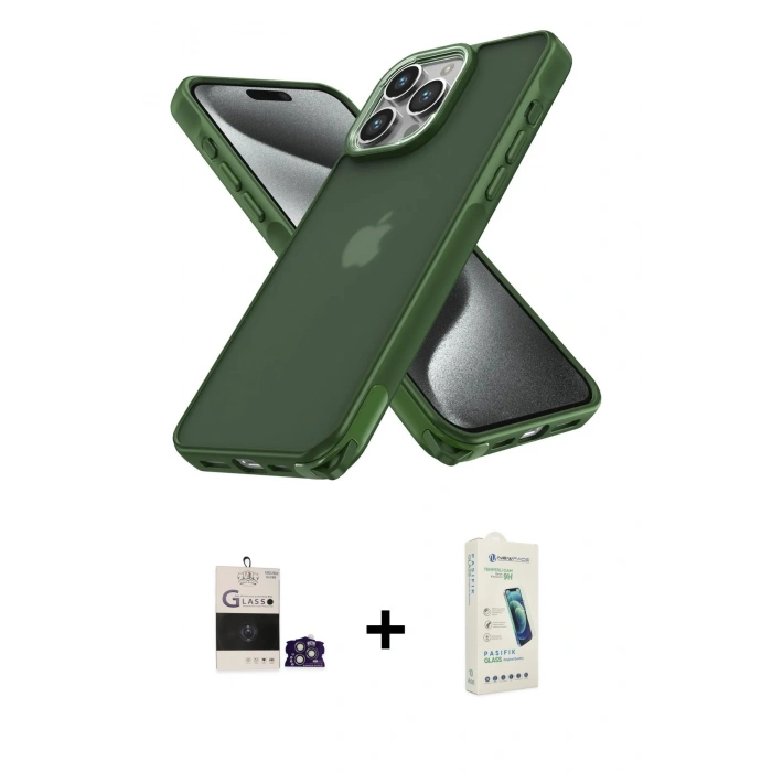 MARSİLYAN™- iPhone 14 Pro Max Kılıf Atlas Form - Şeffaf Pasifik Cam Ekran Koruyucu + Bilvis Titan Kamera Lens - GS