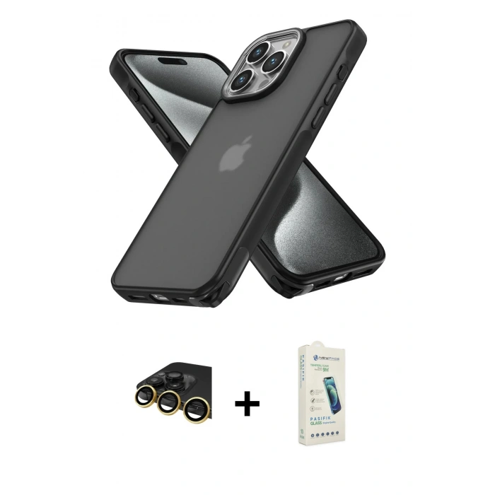 MARSİLYAN™- iPhone 14 Pro Max Kılıf Atlas Form - Şeffaf Pasifik Cam Ekran Koruyucu + Raze Metal Kamera Lens - GD