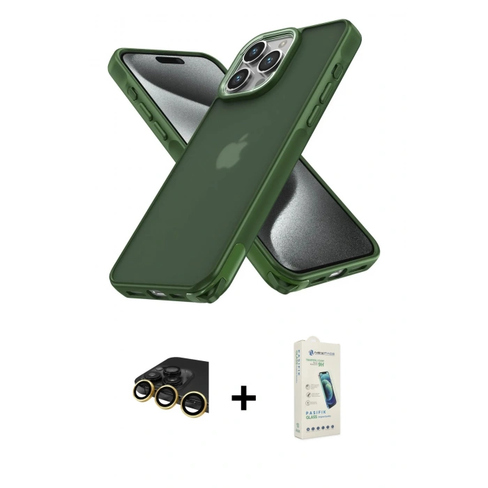 MARSİLYAN™- iPhone 14 Pro Max Kılıf Atlas Form - Şeffaf Pasifik Cam Ekran Koruyucu + Raze Metal Kamera Lens - GD