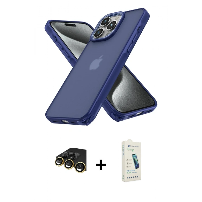 MARSİLYAN™- iPhone 14 Pro Max Kılıf Atlas Form - Şeffaf Pasifik Cam Ekran Koruyucu + Raze Metal Kamera Lens - GD