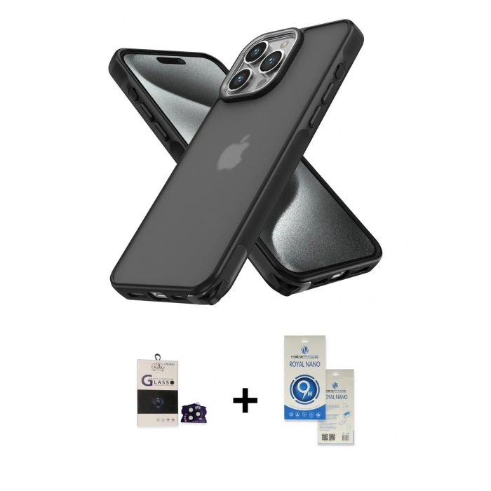 MARSİLYAN™- iPhone 14 Pro Max Kılıf Atlas Form - Şeffaf Royal Nano Ekran Koruyucu + Bilvis Titan Kamera Lens - SH