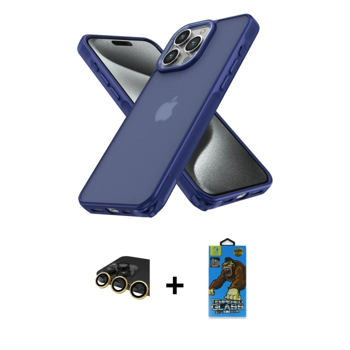 MARSİLYAN™- iPhone 14 Pro Max Kılıf Atlas Form - Siyah 18D Cam Ekran Koruyucu + Raze Metal Kamera Lens - GD