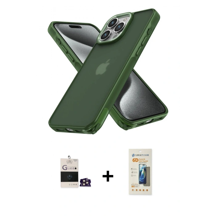 MARSİLYAN™- iPhone 14 Pro Max Kılıf Atlas Form - Siyah 6D Mat Seramik Hayalet Nano Ekran Koruyucu + Bilvis Titan Kamera Lens - GD