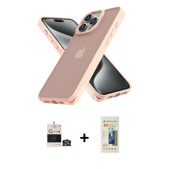 MARSİLYAN™- iPhone 14 Pro Max Kılıf Atlas Form - Siyah 6D Mat Seramik Hayalet Nano Ekran Koruyucu + Bilvis Titan Kamera Lens - GS