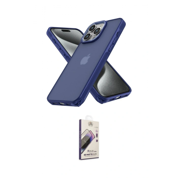 MARSİLYAN™- iPhone 14 Pro Max Kılıf Atlas Form - Siyah Bilvis 3D Mat Cam Ekran Koruyucu