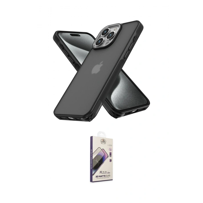 MARSİLYAN™- iPhone 14 Pro Max Kılıf Atlas Form - Siyah Bilvis 3D Mat Cam Ekran Koruyucu