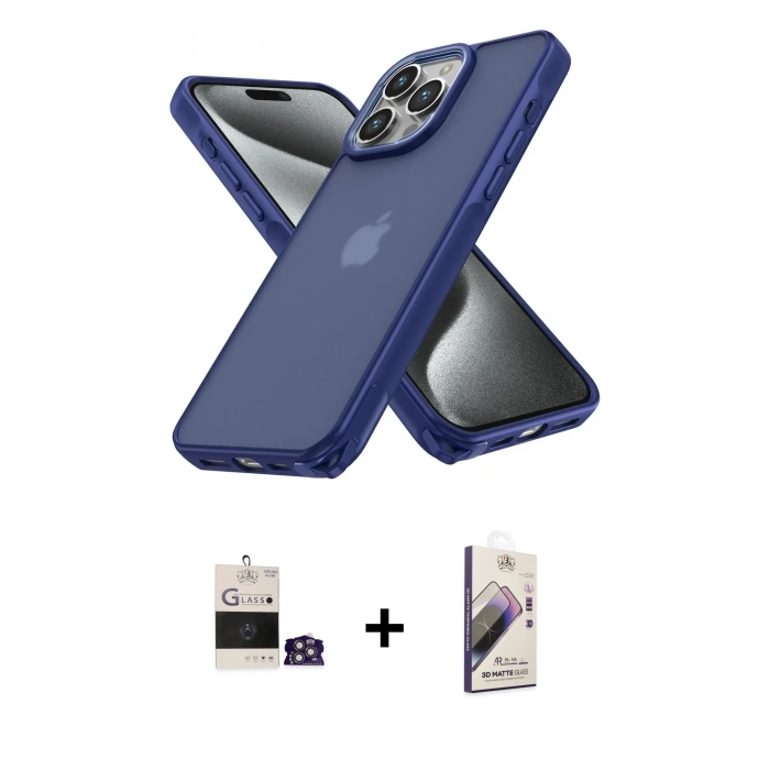 MARSİLYAN™- iPhone 14 Pro Max Kılıf Atlas Form - Siyah Bilvis 3D Mat Cam Ekran Koruyucu + Bilvis Titan Kamera Lens - GS