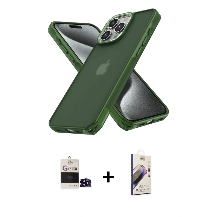 MARSİLYAN™- iPhone 14 Pro Max Kılıf Atlas Form - Siyah Bilvis 3D Mat Cam Ekran Koruyucu + Bilvis Titan Kamera Lens - SH