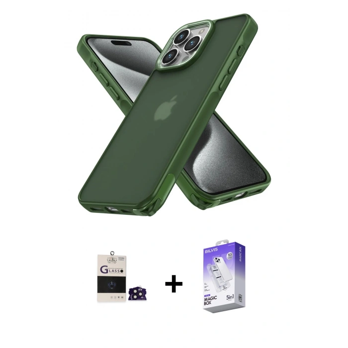 MARSİLYAN™- iPhone 14 Pro Max Kılıf Atlas Form - Siyah Bilvis 5in1 3D Magic Cam Ekran Koruyucu + Bilvis Titan Kamera Lens - DNMR